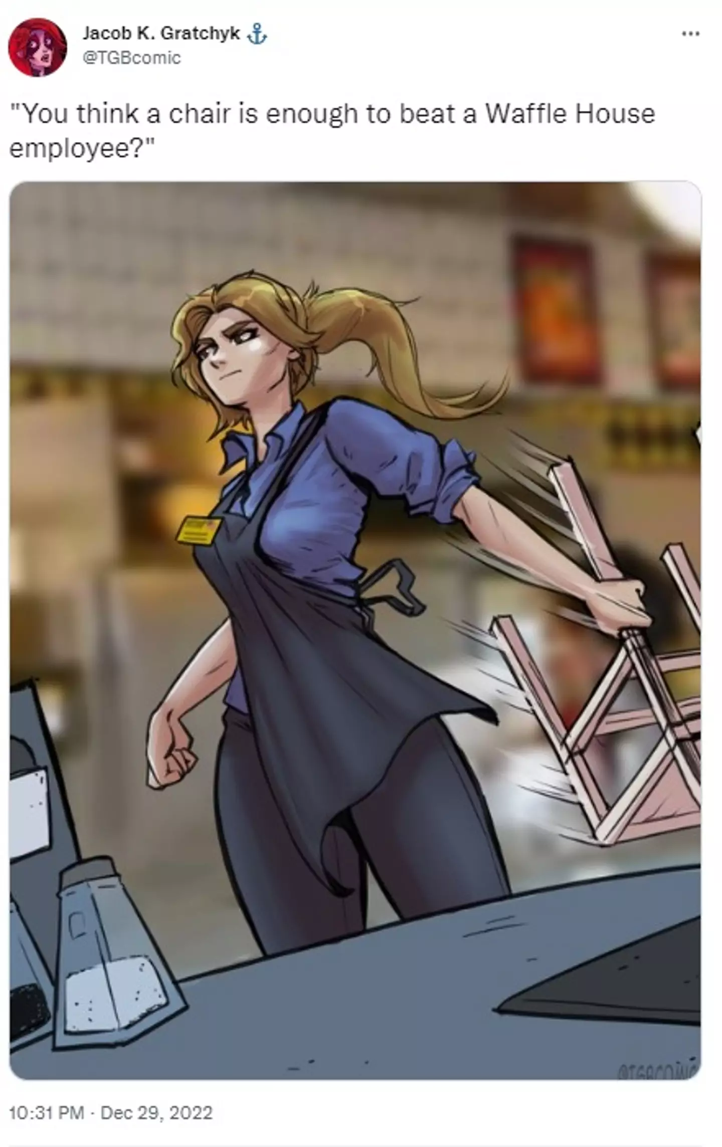 Dubbed 'Waffle House Wendy' (not her actual name), people soon made memes and fanart of the worker.