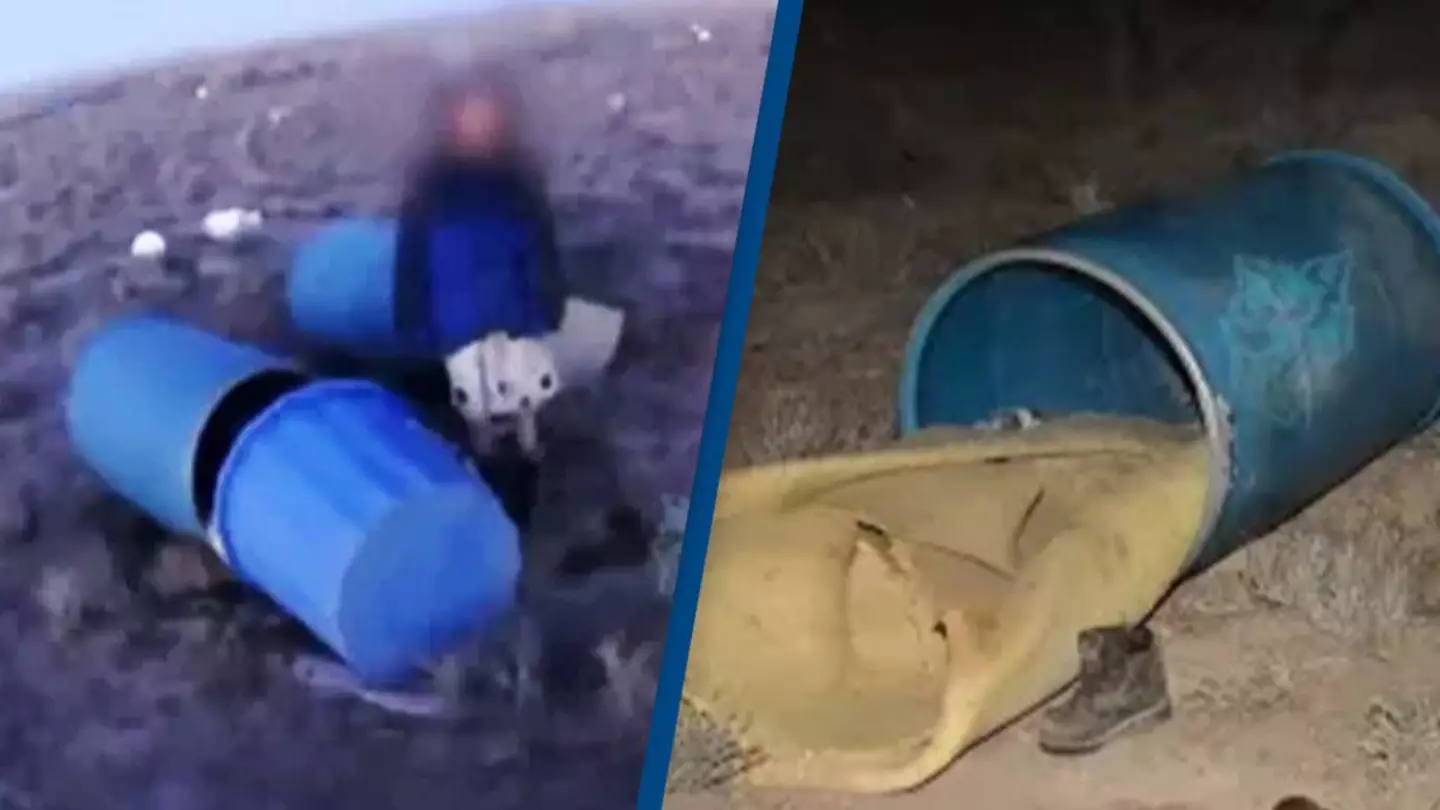 Shocking moment cops discover two missing girls hidden in barrels at site of doomsday cult