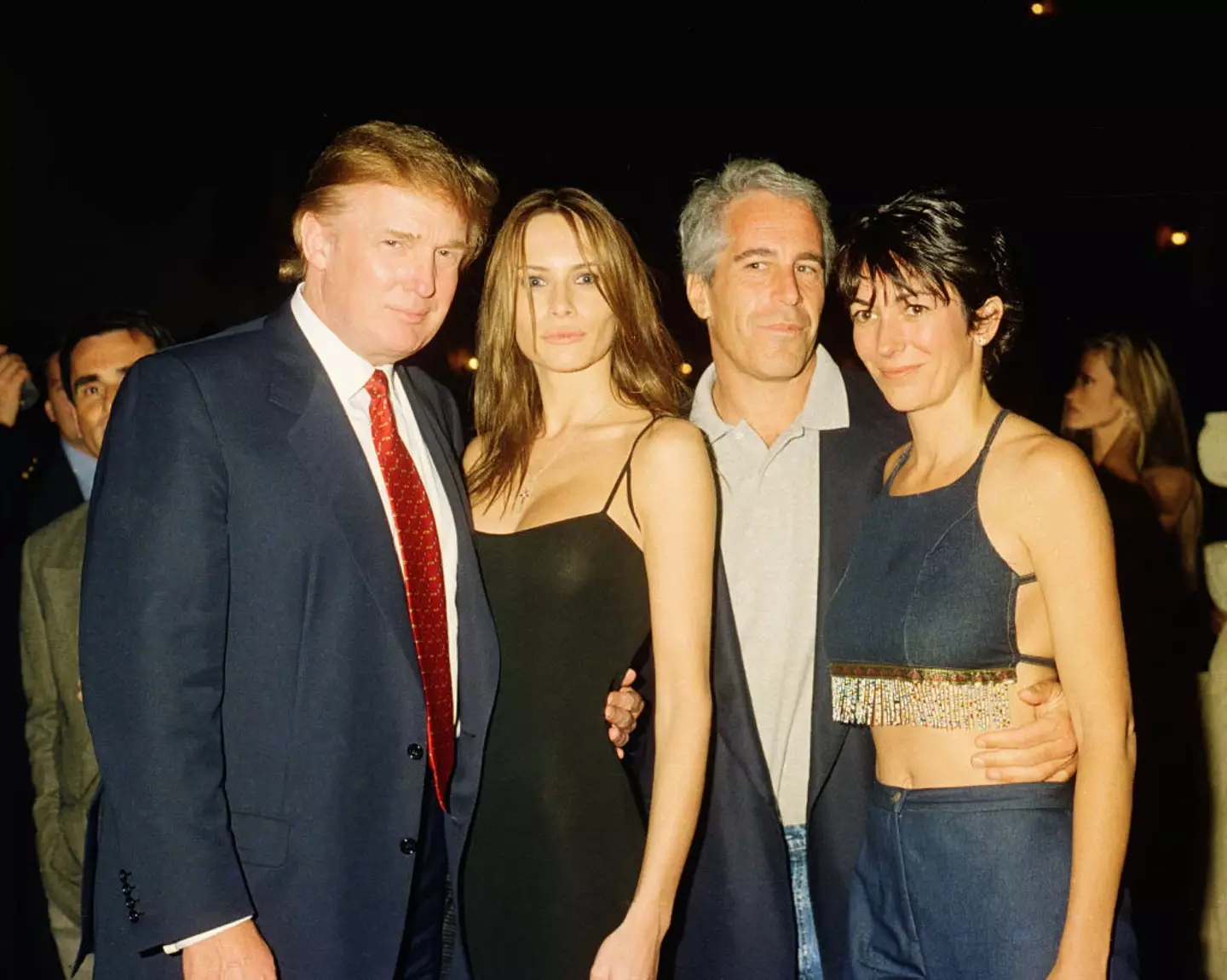 Donald Trump, Melania Trump, Jeffrey Epstein and Ghislaine Maxwell at the Mar-a-Lago club in February 12, 2000. (Davidoff Studios/Getty Images)
