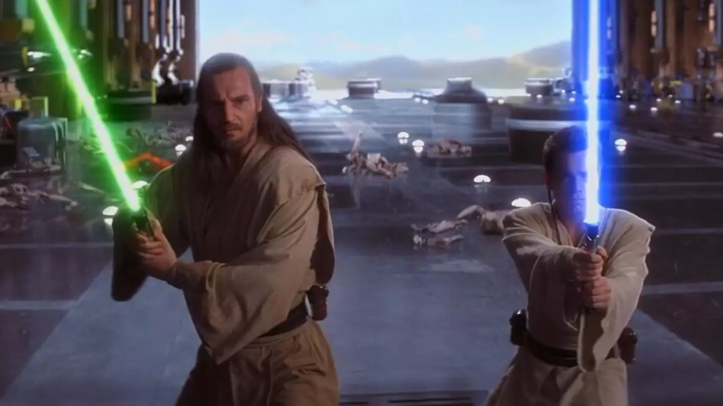Liam Neeson as Qui-Gon Jinn and Ewan McGregor as Obi-Wan Kenobi.