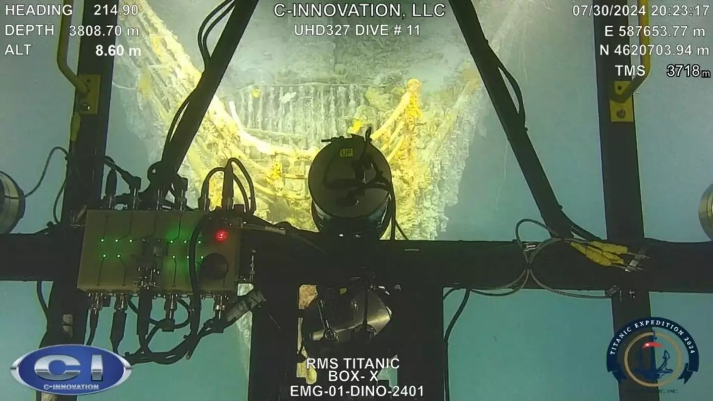 The bow of the shipwreck pictured 30 years later in 2024 (RMS Titanic, Inc.)