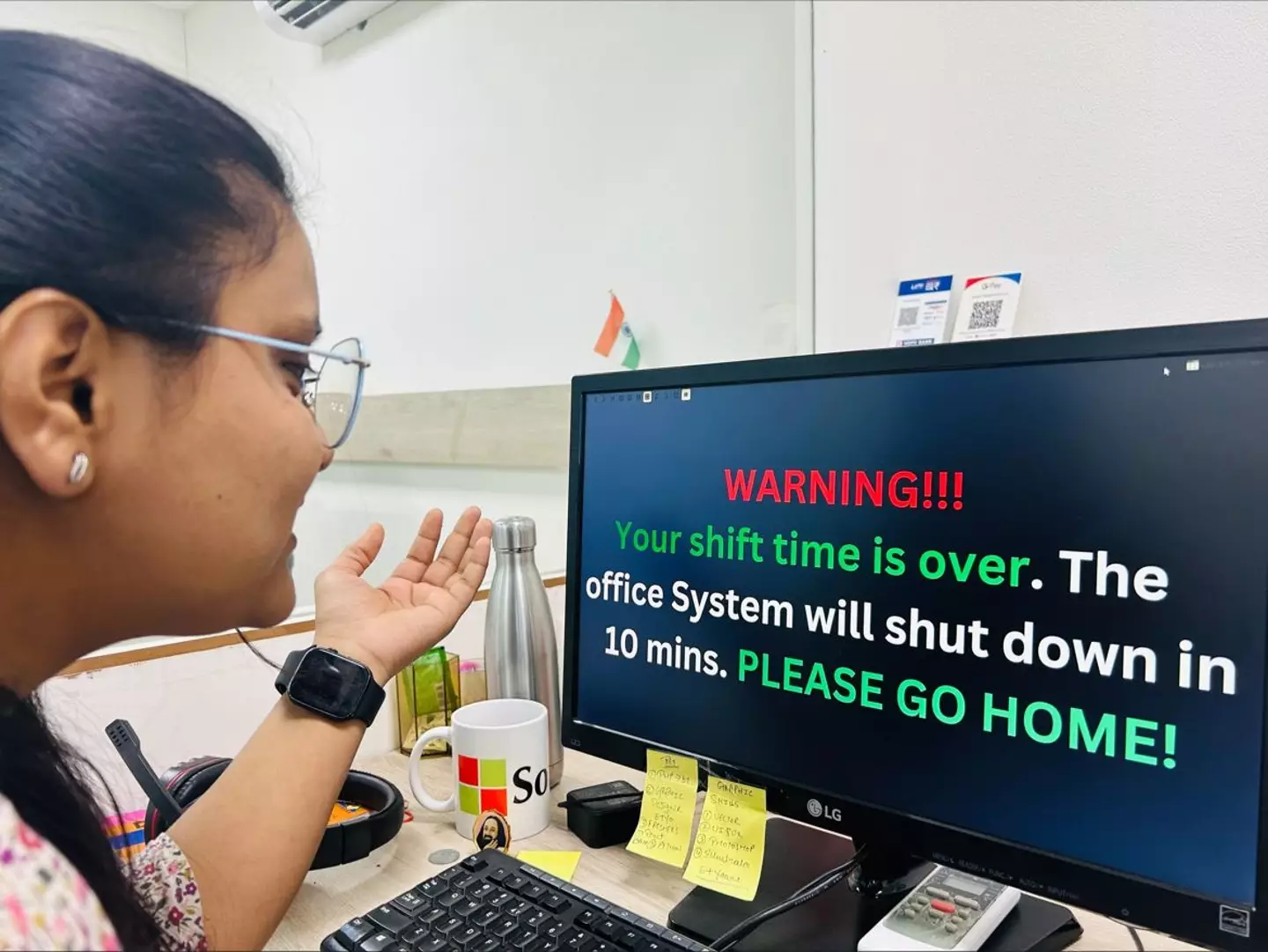 The message employees see at the end of the shift has gone viral.