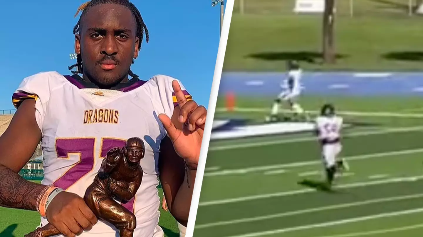 Moment massive 12-year-old football player smashes through team and scores 50-yard touchdown