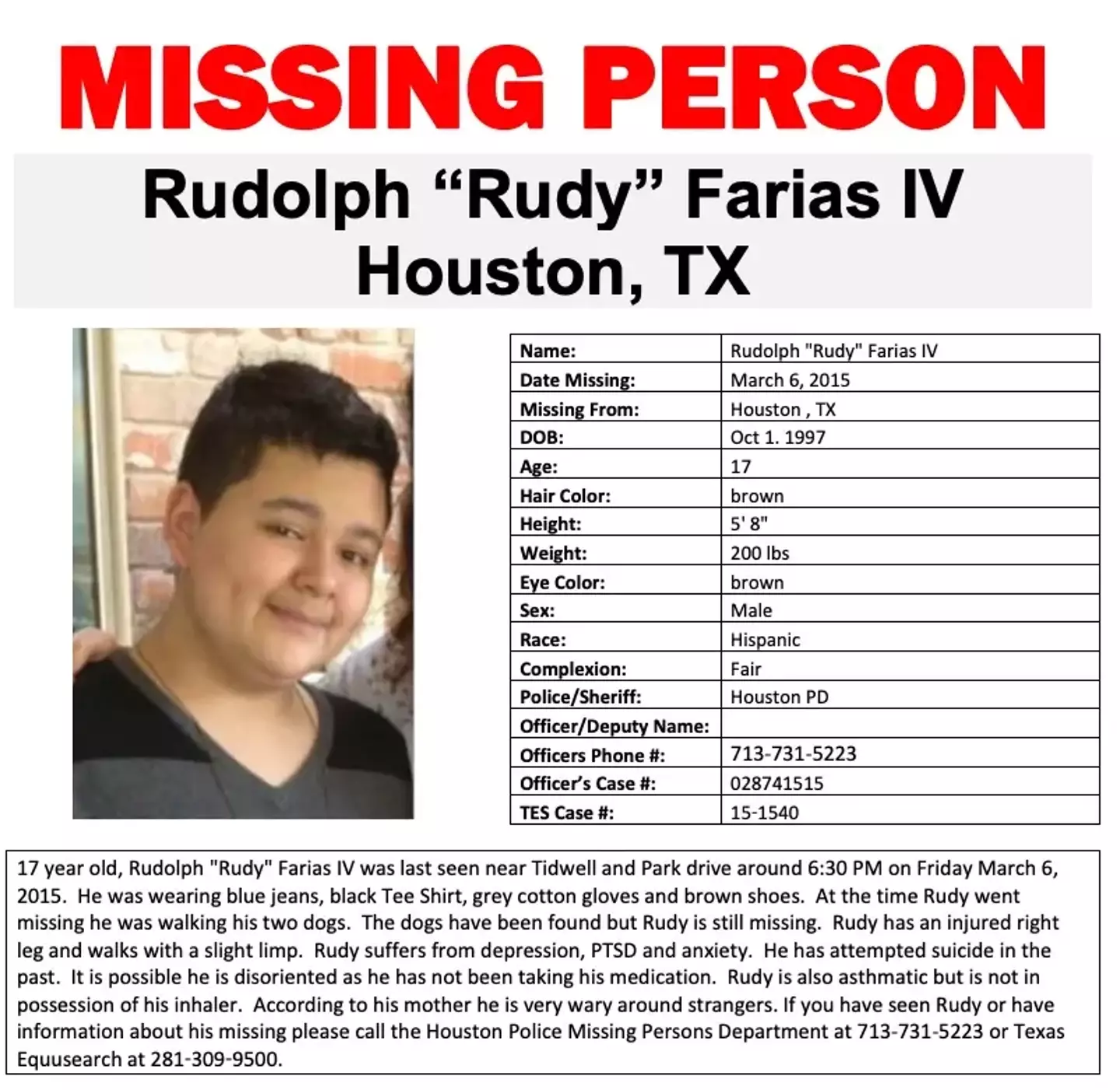 Rudy Farias went missing in 2015.