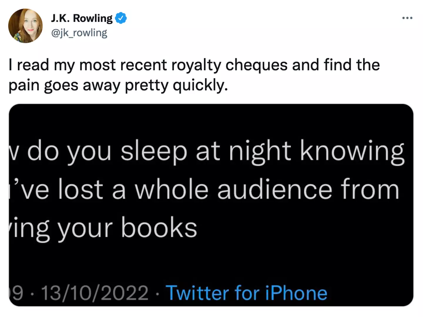 The Harry Potter creator swiftly clapped back at the user questioning her morals.