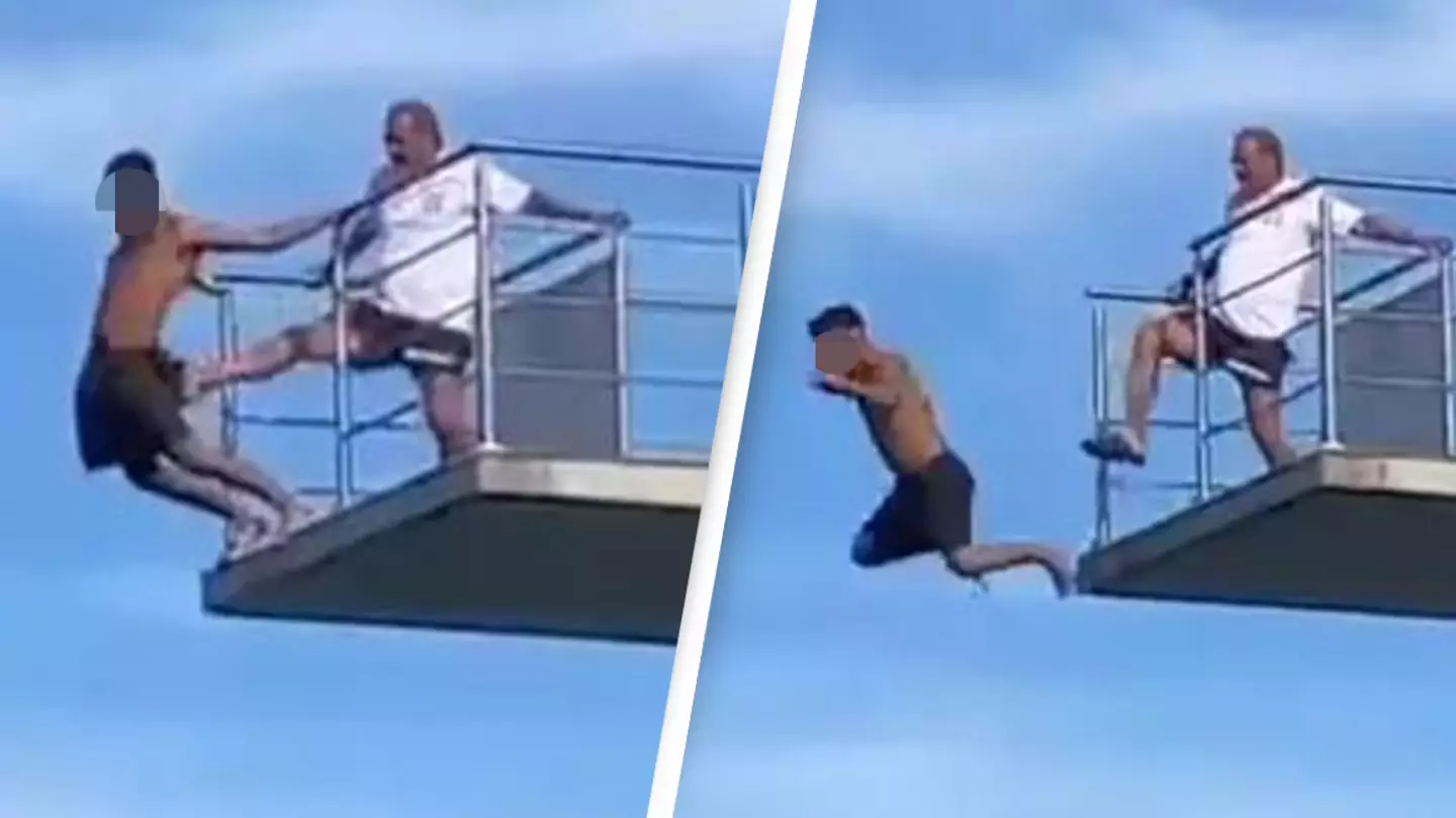 Lifeguard kicks boy off diving board into water after he refuses to jump off
