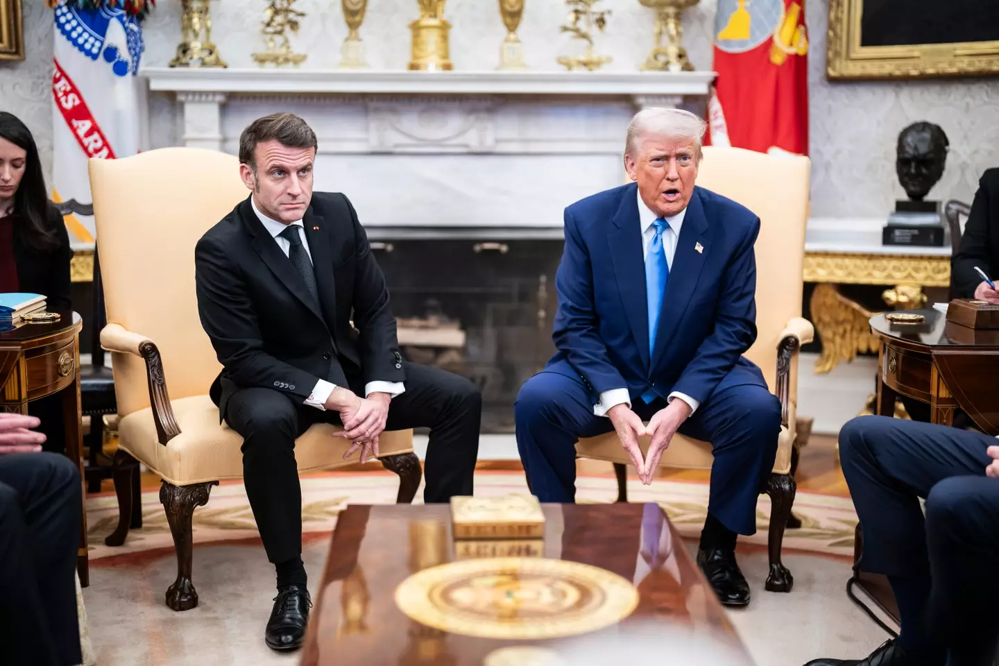 French President Emmanuel Macron meets with President Donald J Trump in the Oval Office (Jabin Botsford/The Washington Post via Getty Images)