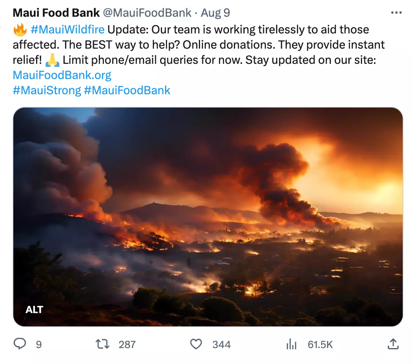 Maui Food Bank is accepting meals and monetary donations.