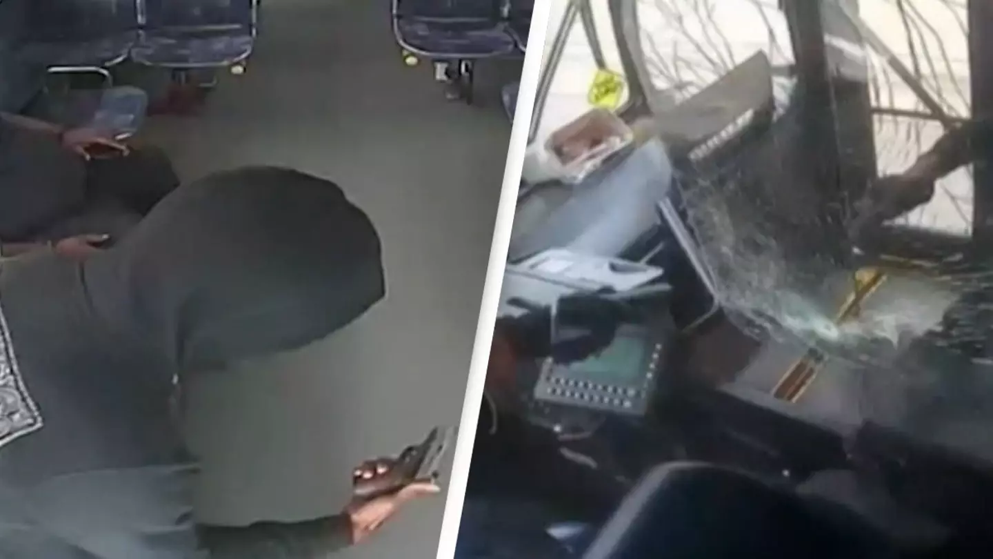 Shocking moment bus driver and passenger get into shootout on public bus