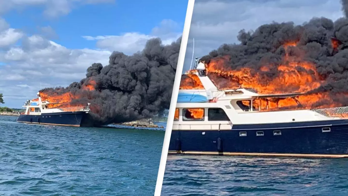 Passengers And Dogs Forced To Jump Overboard As 70-Foot Yach Becomes Engulfed In Flames