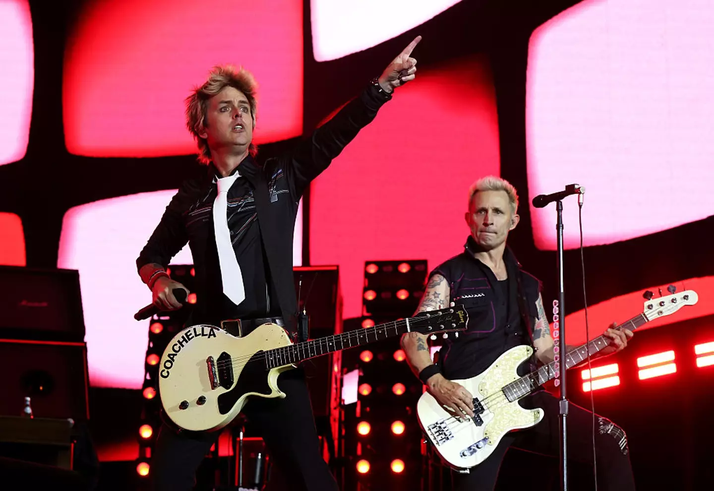 Billie Joe Armstrong and Mike Dirnt of Green Day perform at the Coachella Stage yesterday (Kevin Mazur/Getty Images for Coachella)