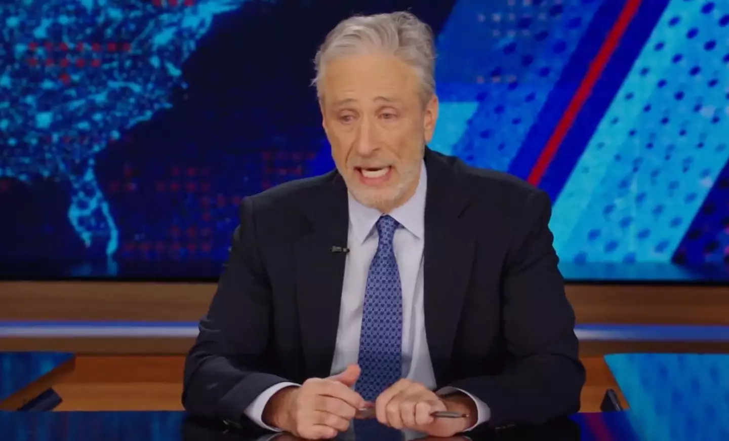 Jon Stewart appeared choked up while talking about the passing of his dog.