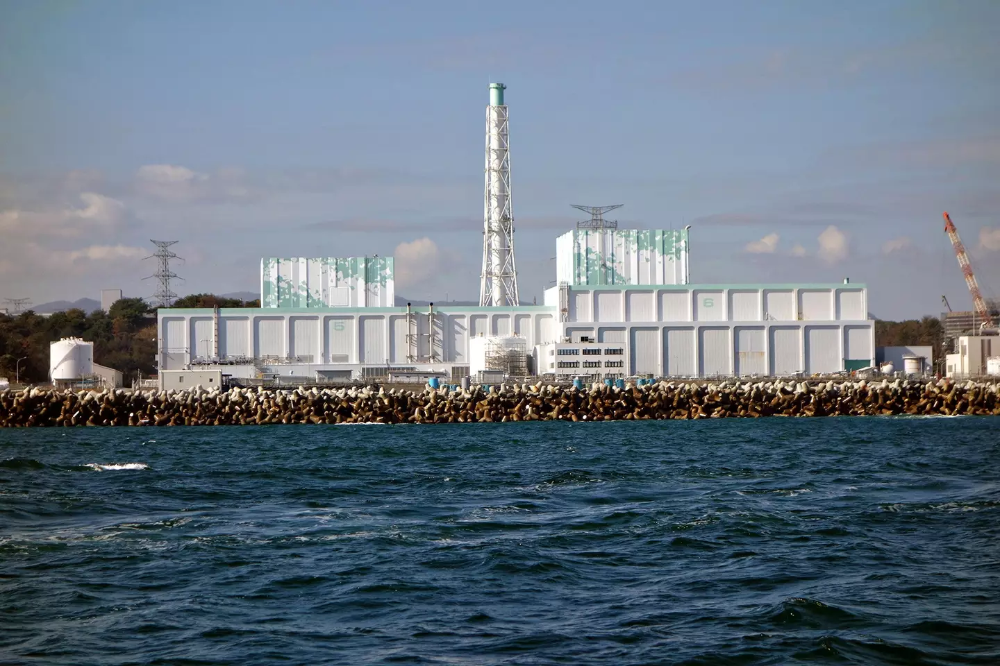 View from the water of the contaminated Fukushima Daiichi Nuclear Power Station November 6, 2014 in Okuma, Japan.