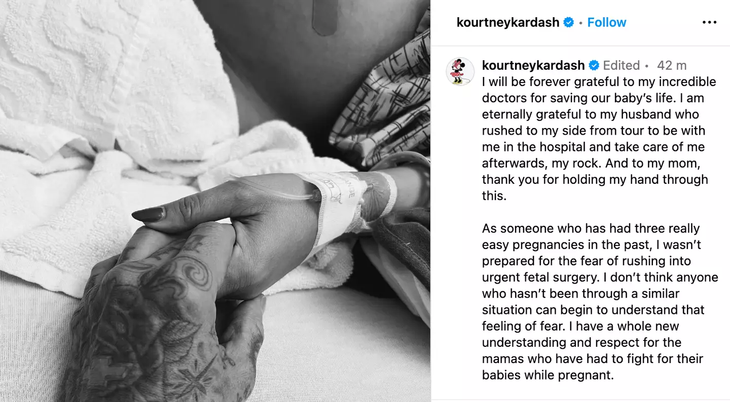 Kourtney Kardashian has revealed how she had surgery to 'save her baby's life'.