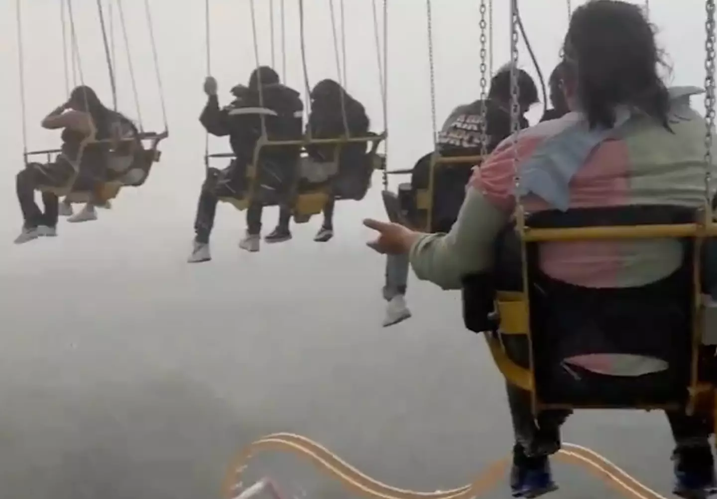 Riders were left dangling in the storm. (Storyful)