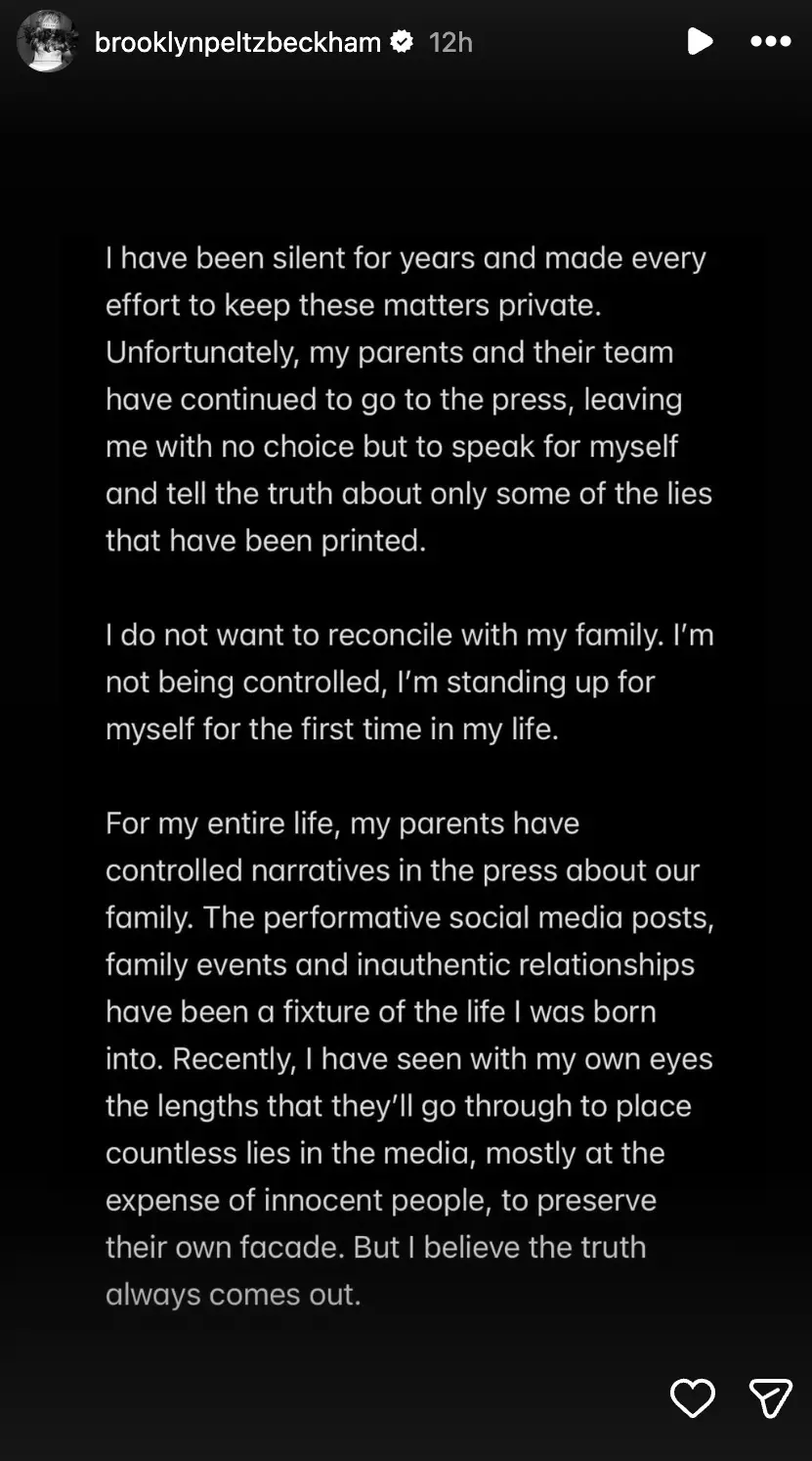 Brooklyn Beckham broke his silence on the fallout with his parents (brooklynpeltzbeckham/Instagram)