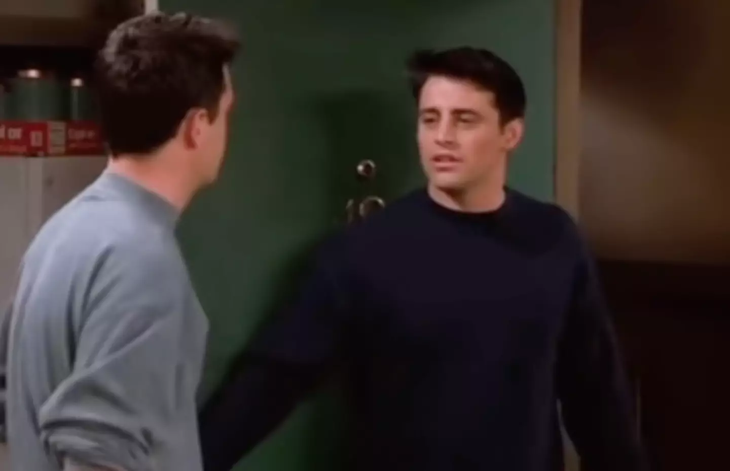 Matthew Perry as Chandler Bing and Matt LeBlanc and Joey Tribbiani.