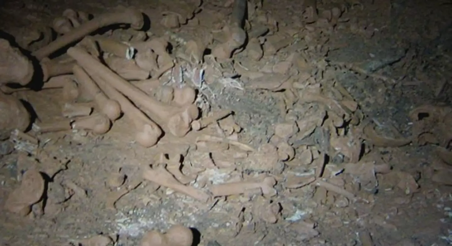 Piles of bones were found inside the nightmarish cave.