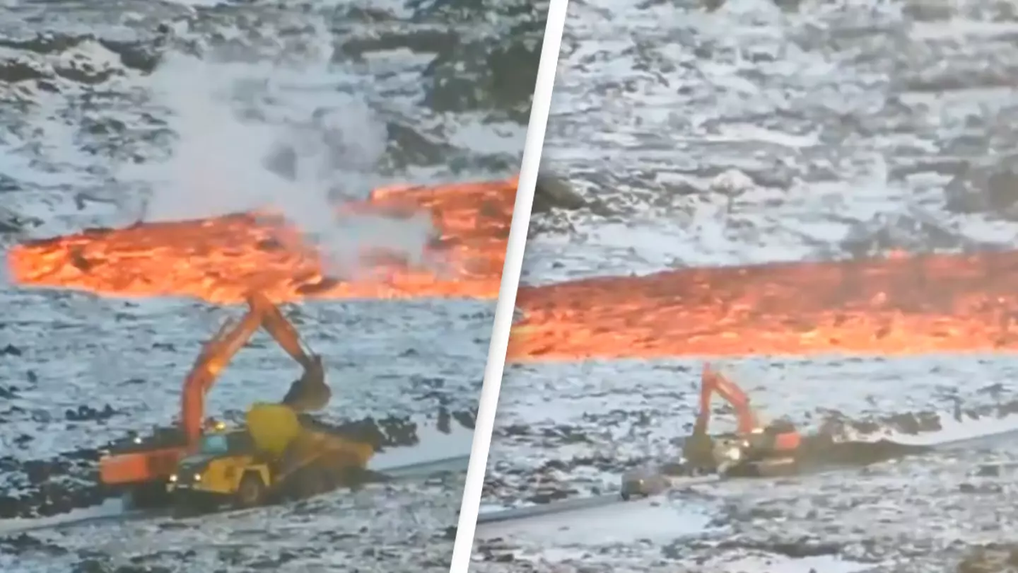 Intense footage shows desperate attempts to stop lava from erupting volcano spreading any further