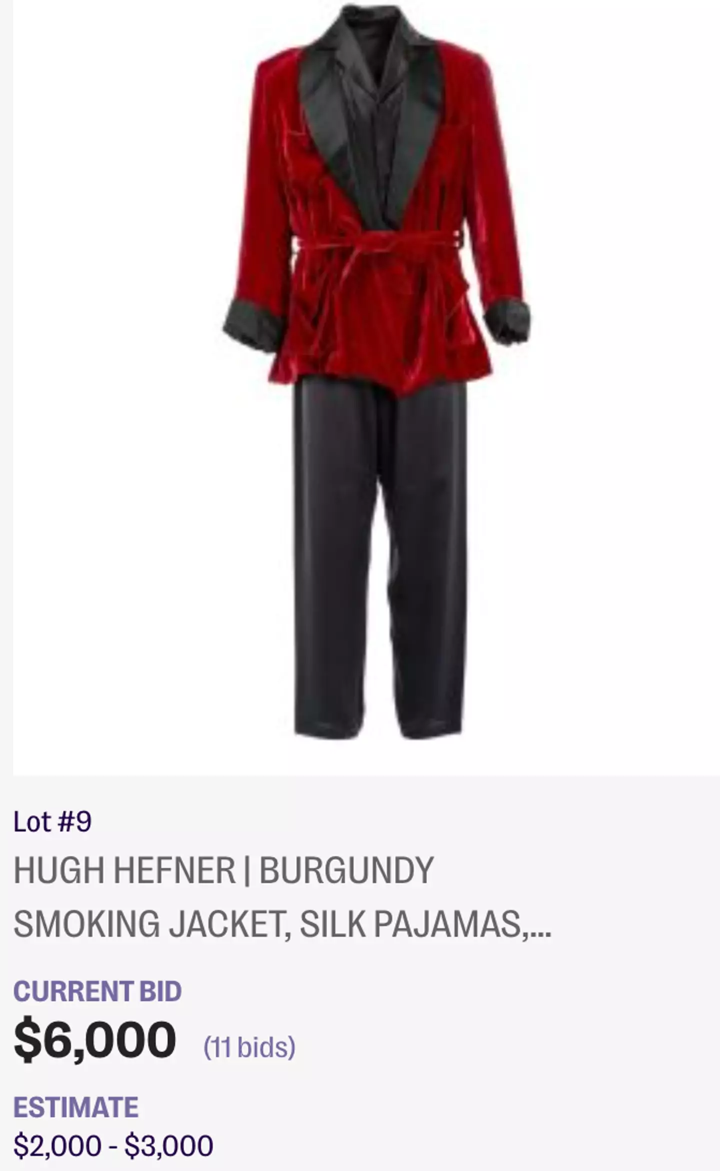 Some of Hugh Hefner's outfits are on sale.