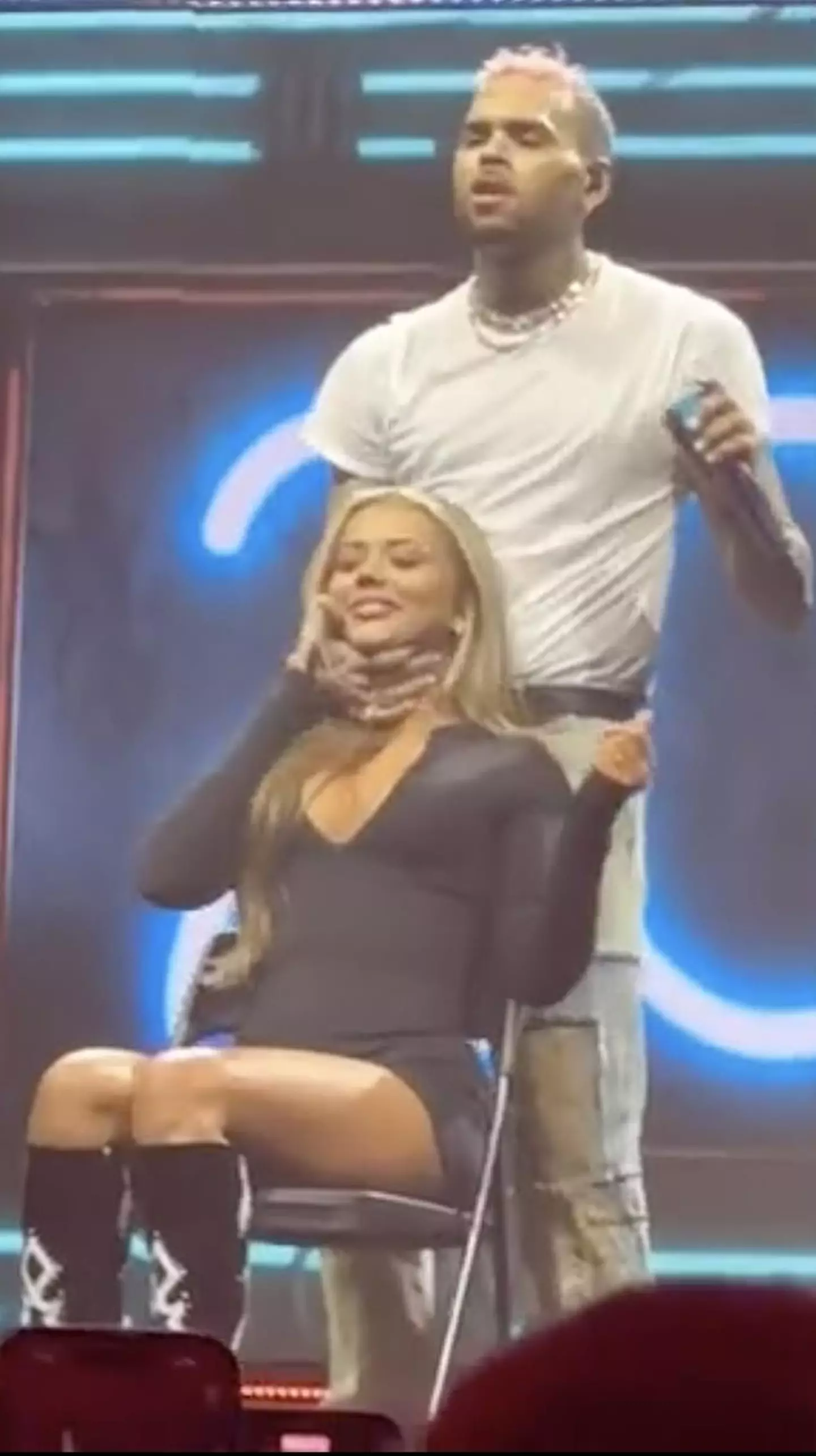 Brown has been criticised for grabbing the neck of Love Island's Natalia Zoppa during his famous on-stage lap dance.
