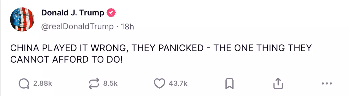 The President of the US everyone... (Truth Social/ @realDonaldTrump)