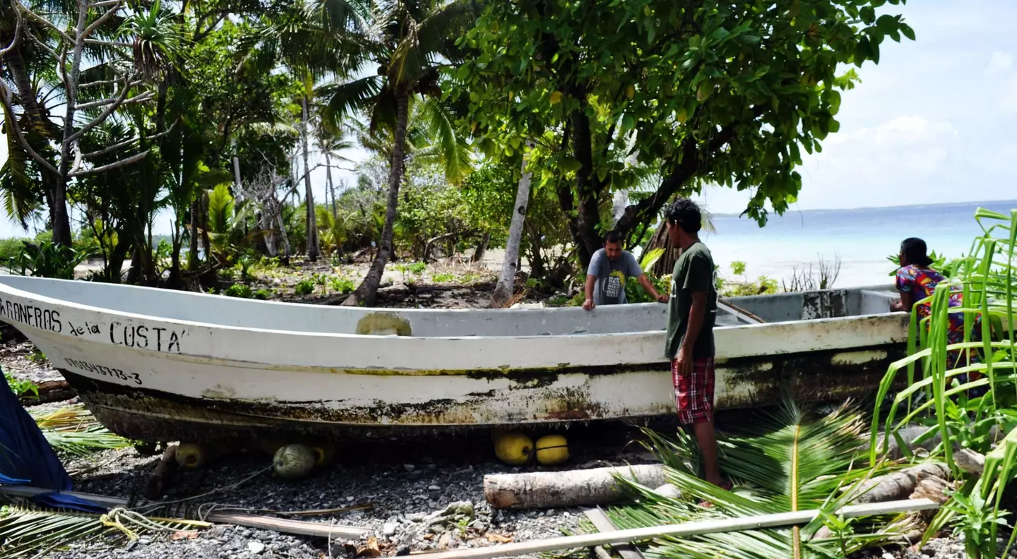 The boat that the two castaways were stranded on. (STR/AFP via Getty Images)