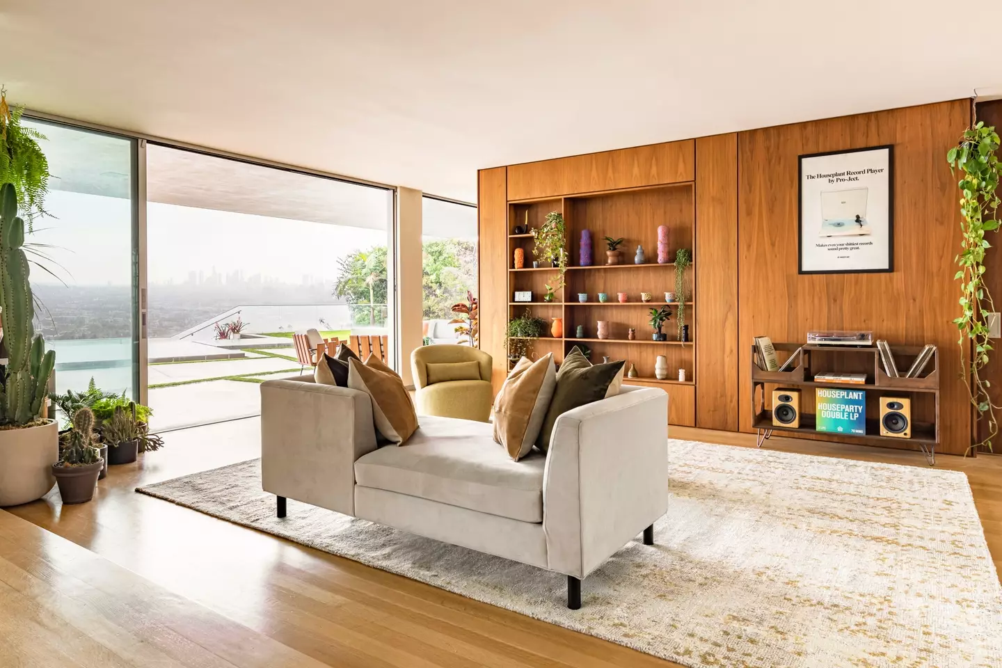 Airbnb have described Rogen's LA home as 'mid-century modern'