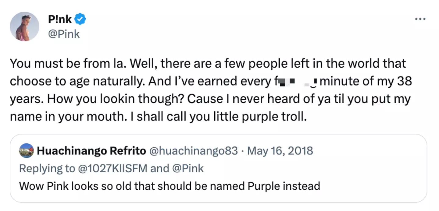 P!nk expertly shut down the troll.