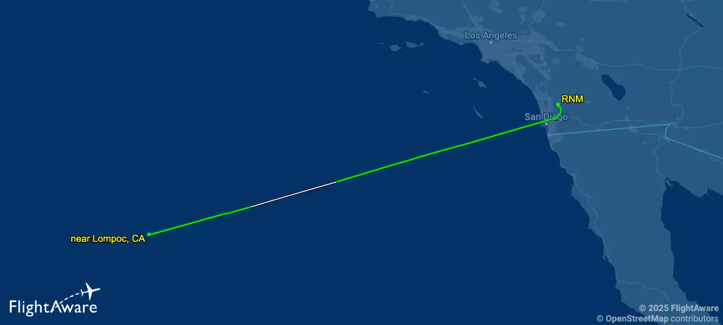 The plane ended up flying hundreds of miles off the San Diego coast (FlightAware)