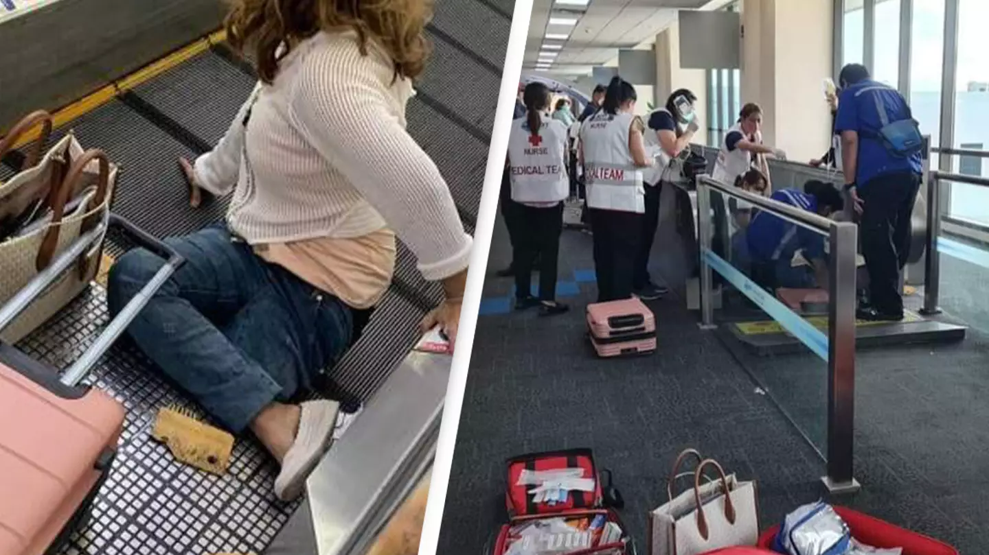 Woman had leg amputated at airport after it became trapped in travelator