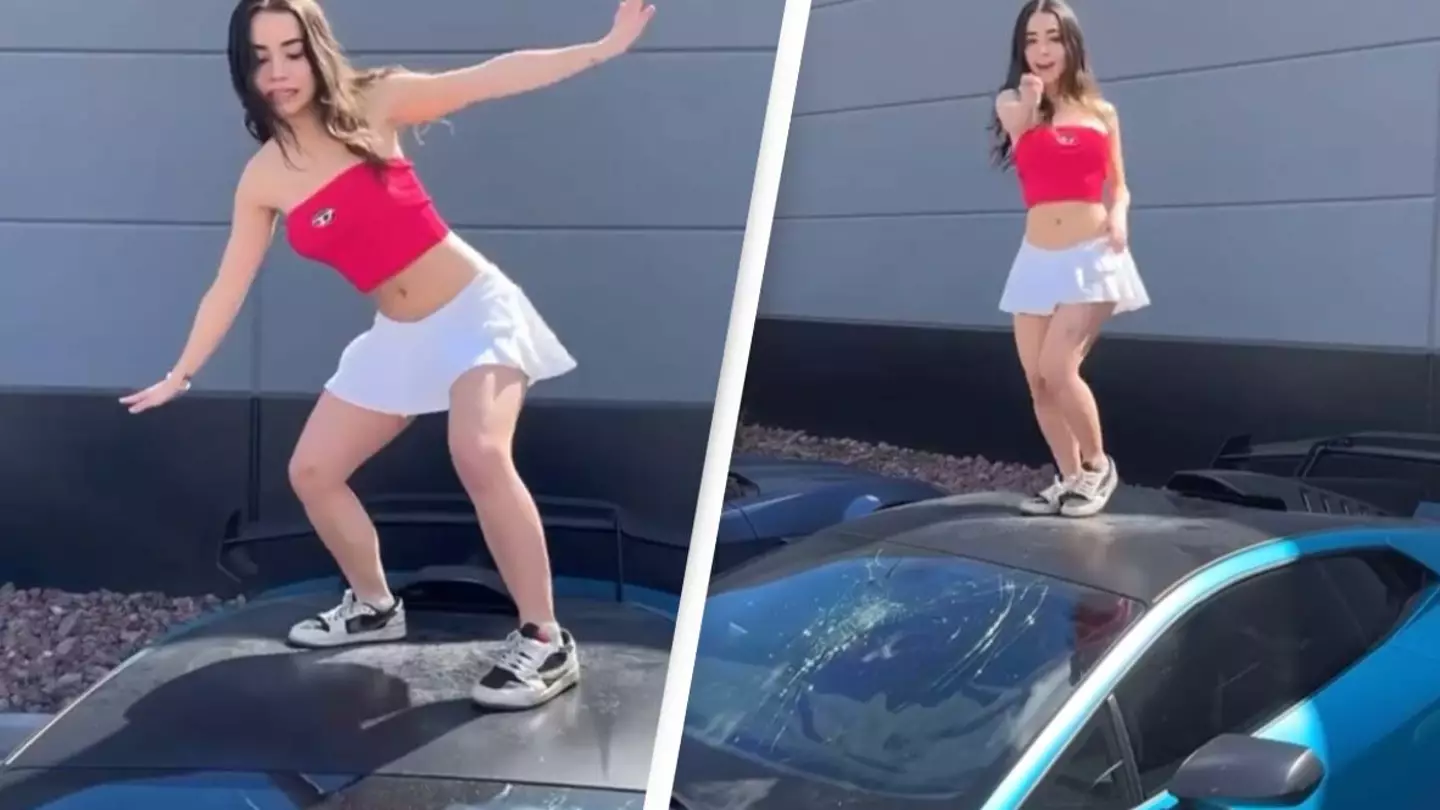 Woman smashes Lamborghini window doing TikTok dance leaving people shocked it's not more durable