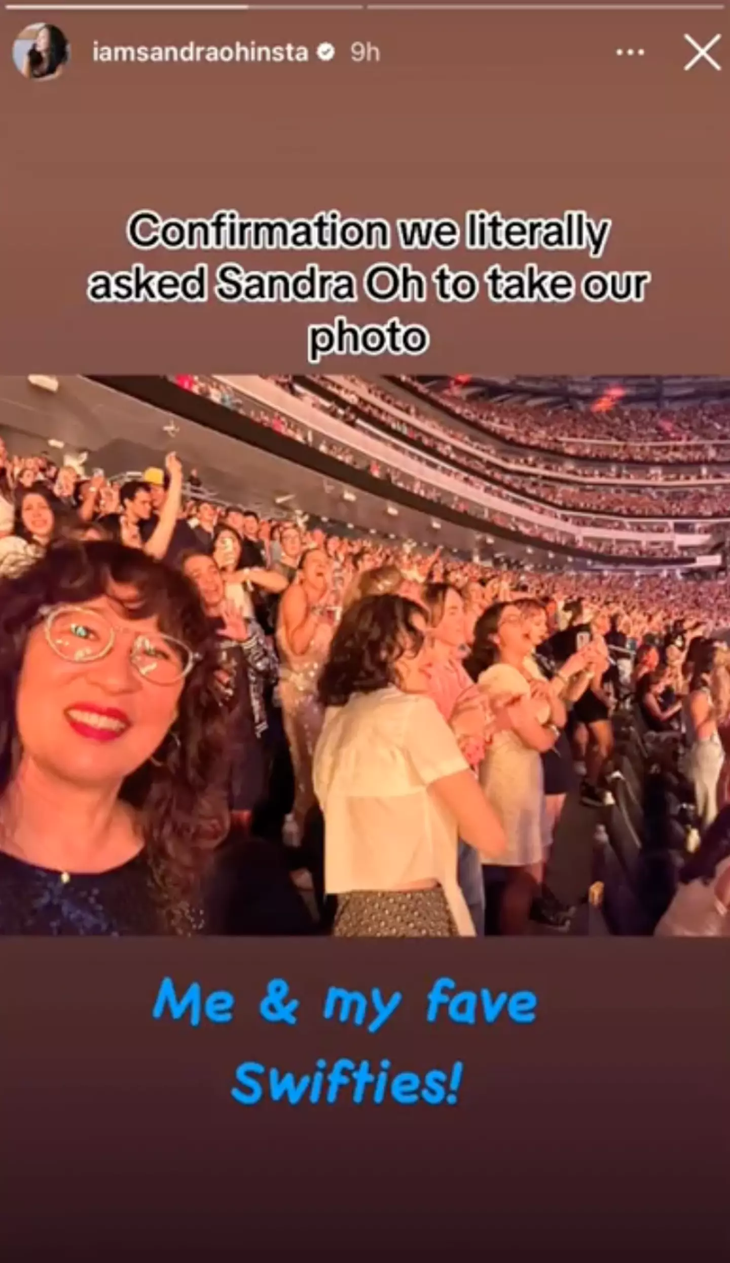 Sandra Oh shared a snap of herself at the concert.
