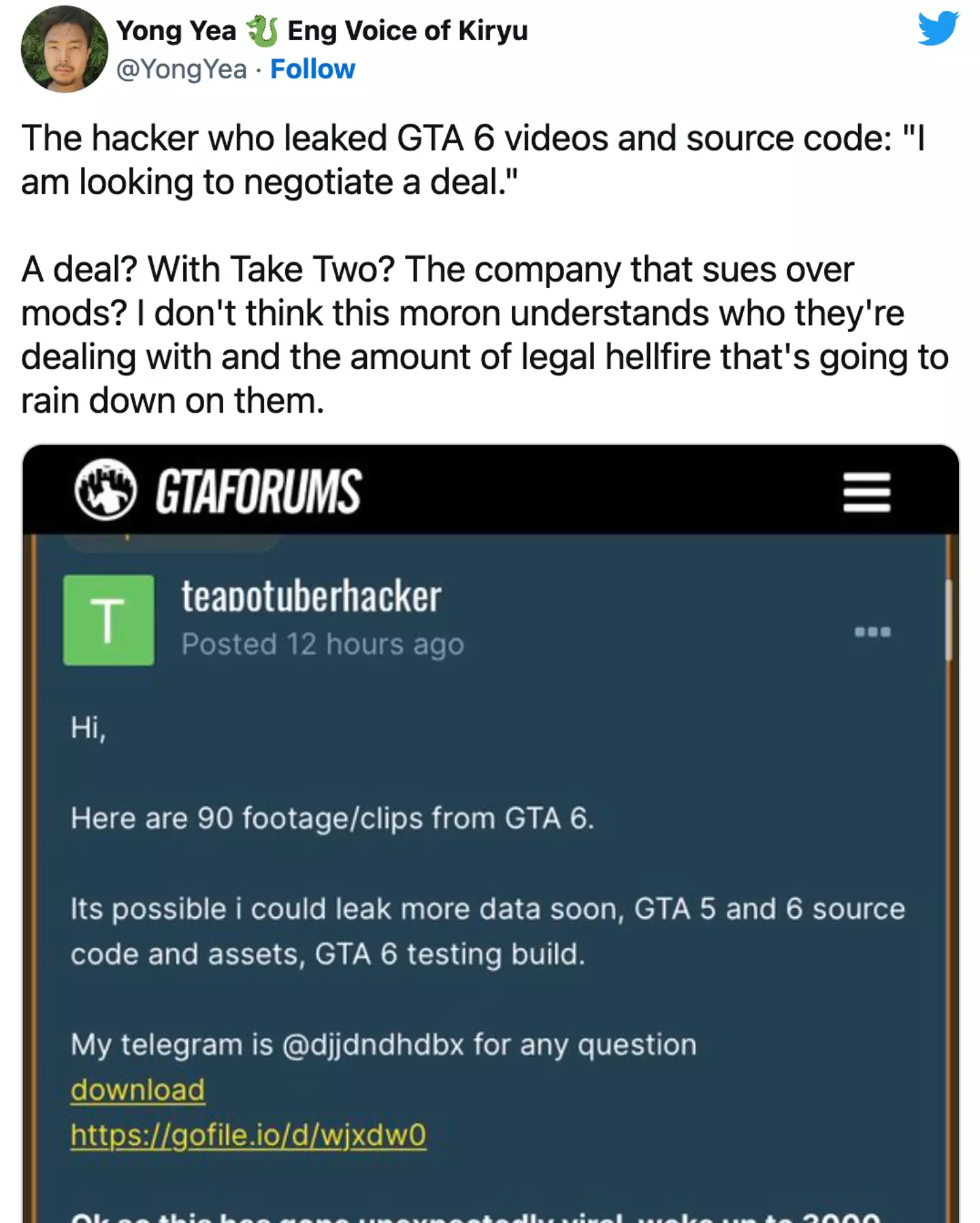 The hacker leaked the footage and clips on a GTA Forum.