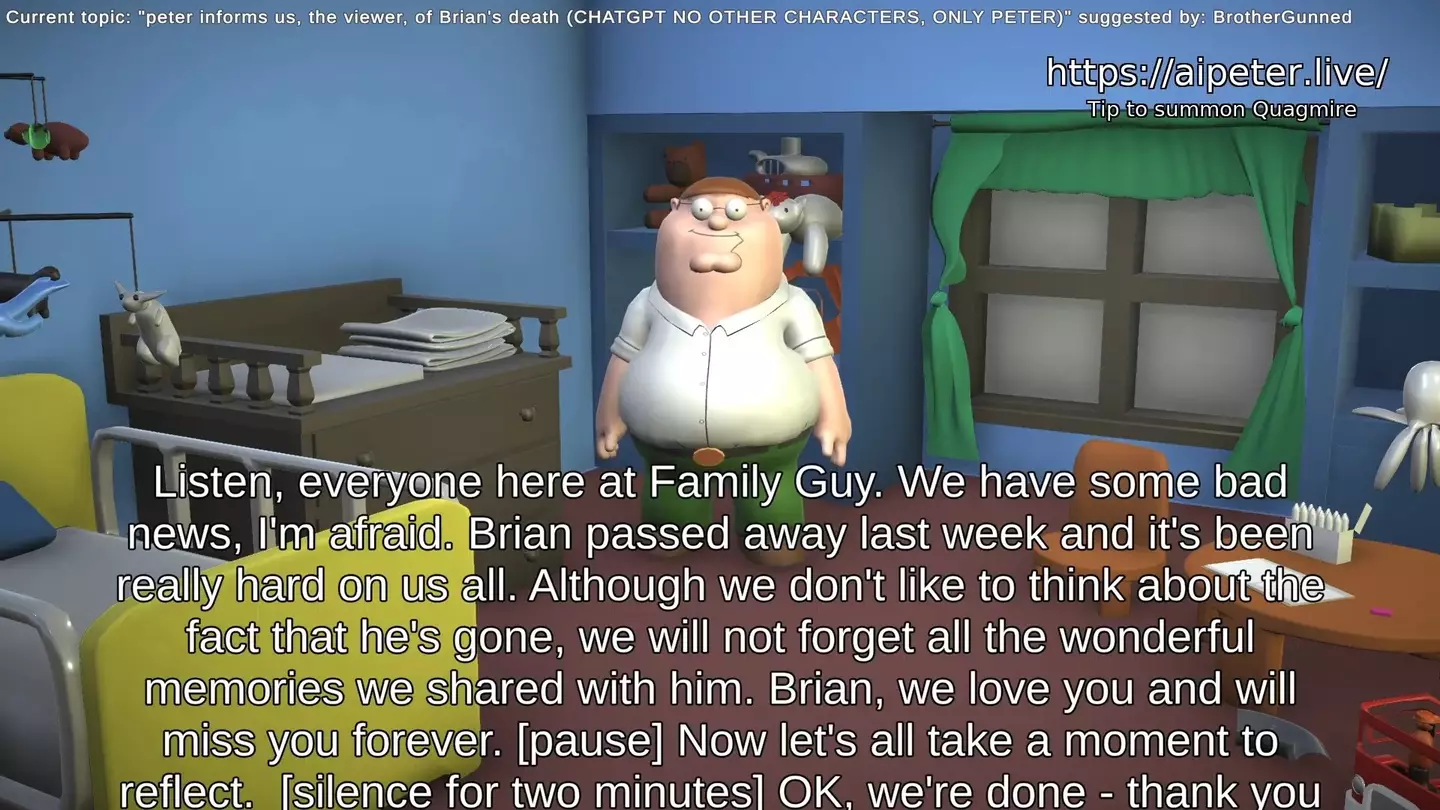 Brian died in the AI Family Guy stream.
