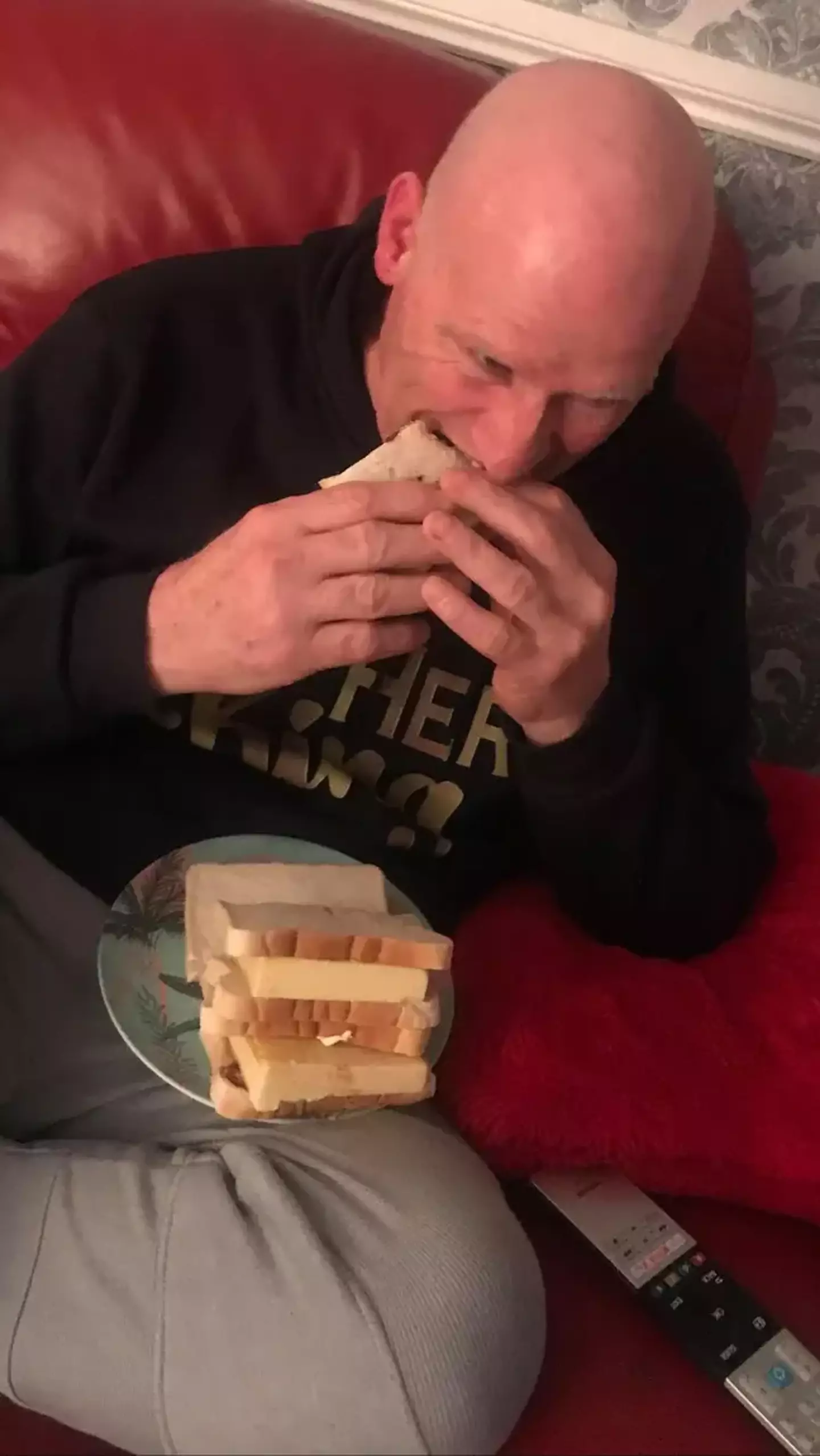 Mark is just crackers about cheese, and he loves eating an entire block of cheese as a filling for a sandwich twice a day.