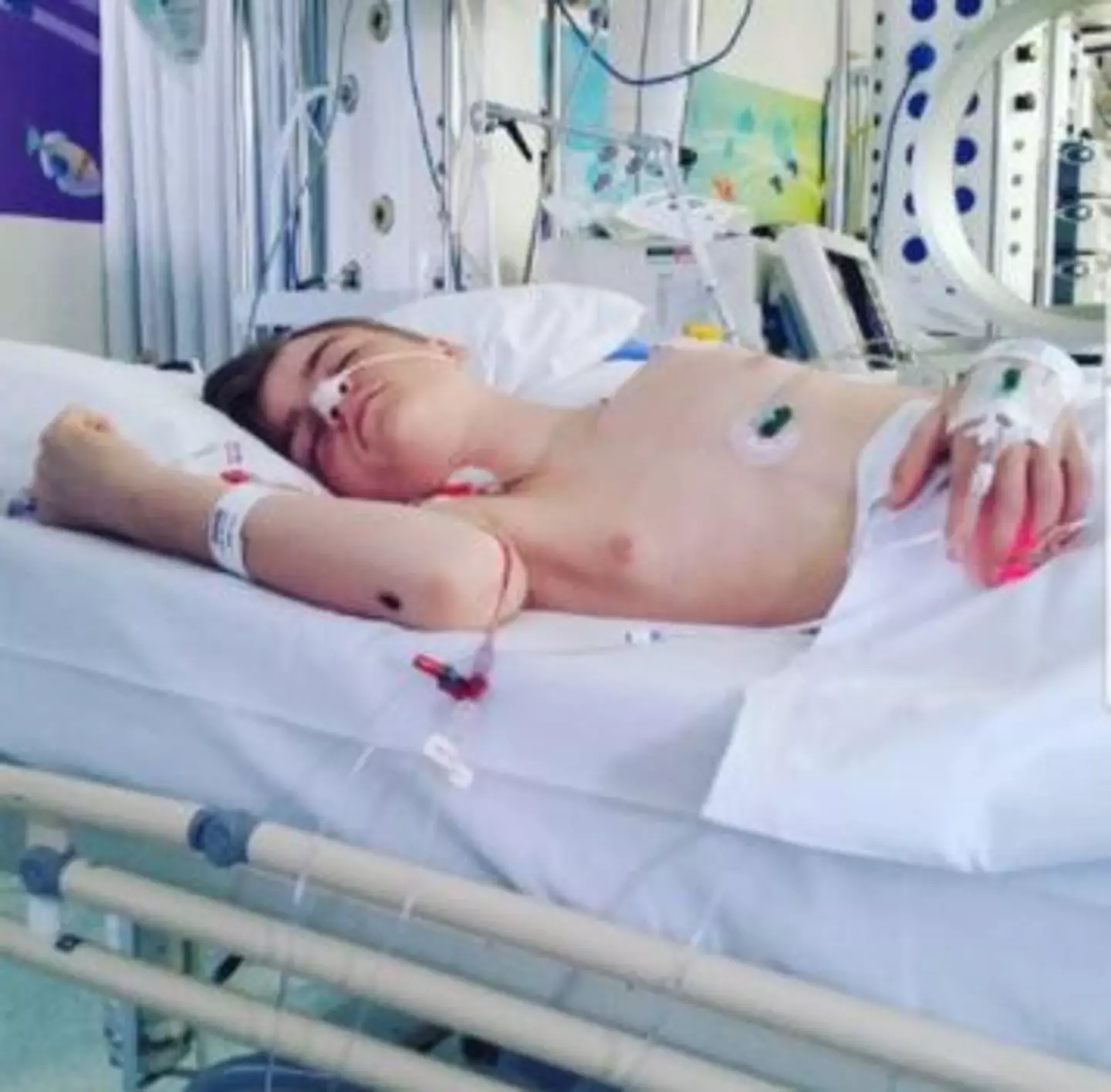Connor Lynes in hospital after suffering stroke (Supplied)