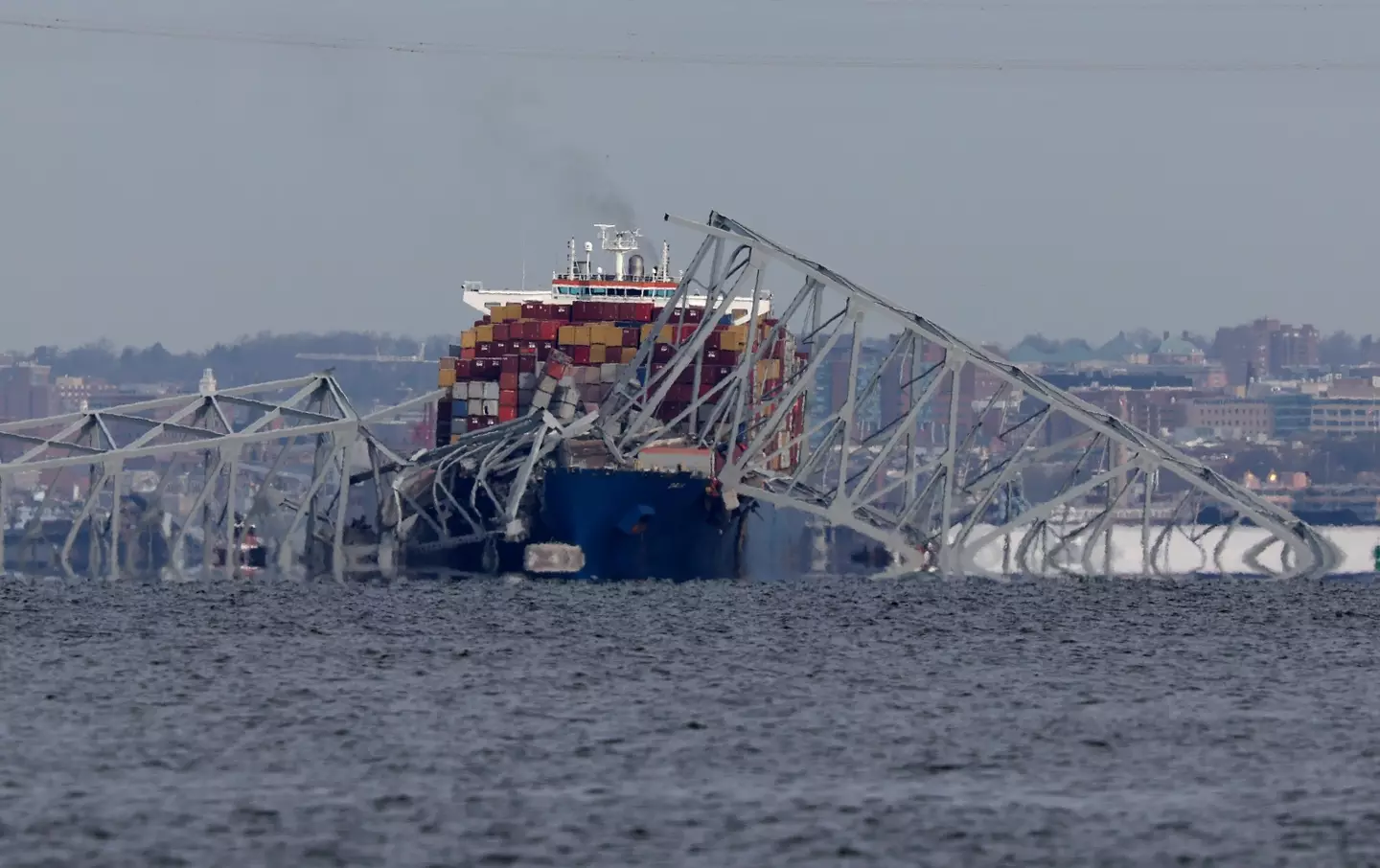The ship crashed into Key Bridge in the early hours of March 26. (Kevin Dietsch/Getty Images)