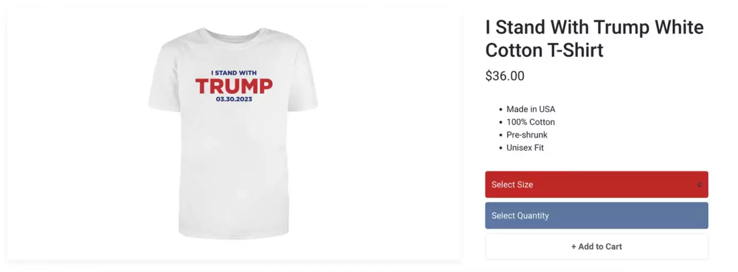 The former president has started selling merchandise proclaiming his innocence.