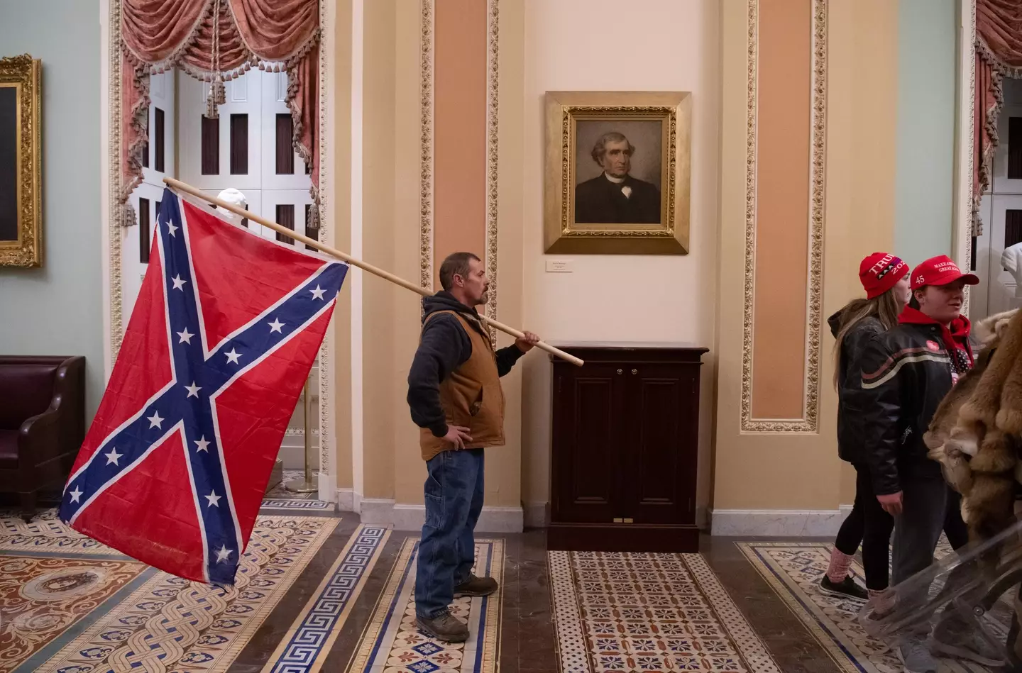 The Confederate battle flag is flown inside the Capitol Building.