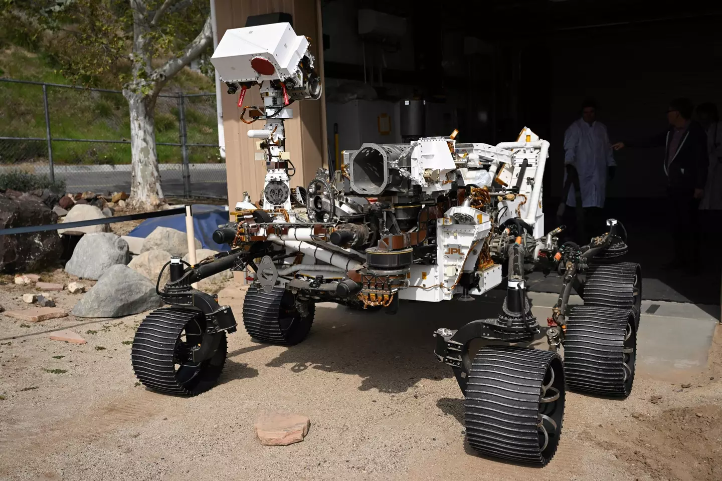 A full-scale model of NASA's Perseverance rover.