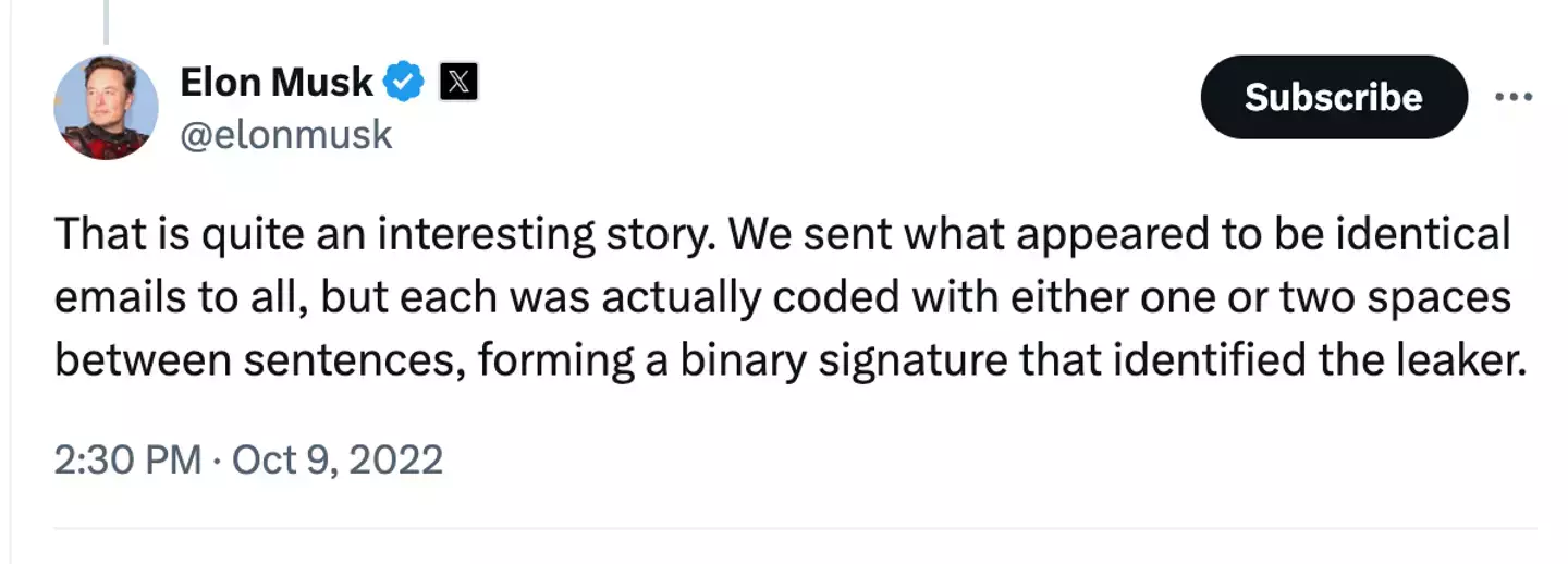 Elon Musk said he came up with the idea himself. (X/@elonmusk)