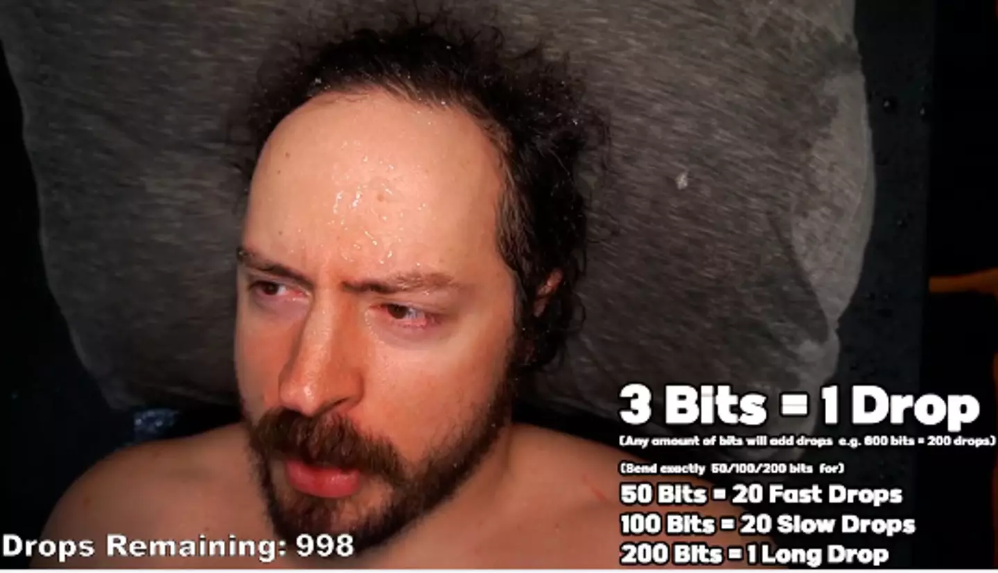 The streamer set up a device to splash drops of water onto his face for 16 hours (Twitch/izidore)