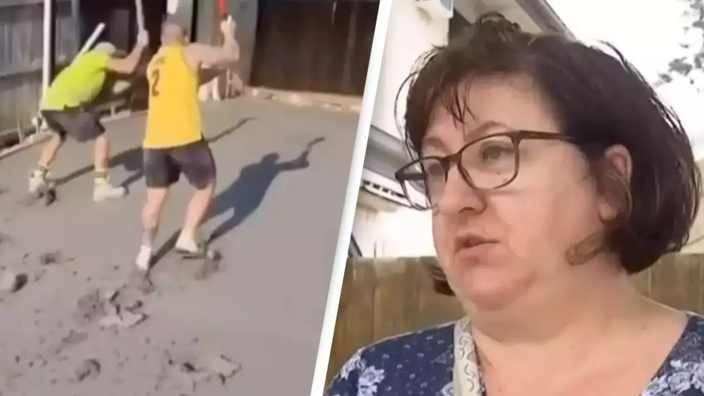 Builders smash up homeowner's concrete driveway after she refuses to pay them for their work