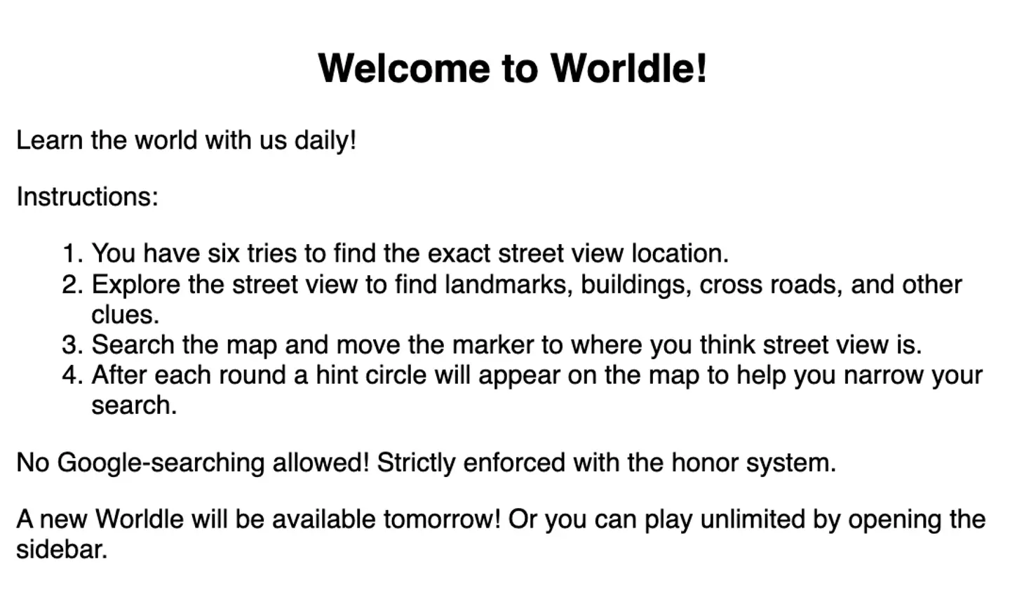 Worldle challenges players to guess a certain street. (Worldledaily.com)