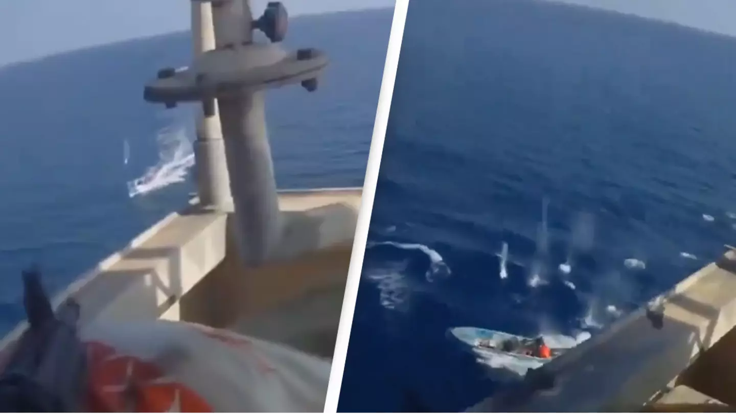 Footage captures terrifying moment 'Somali pirates' attempt to hijack a massive cargo ship