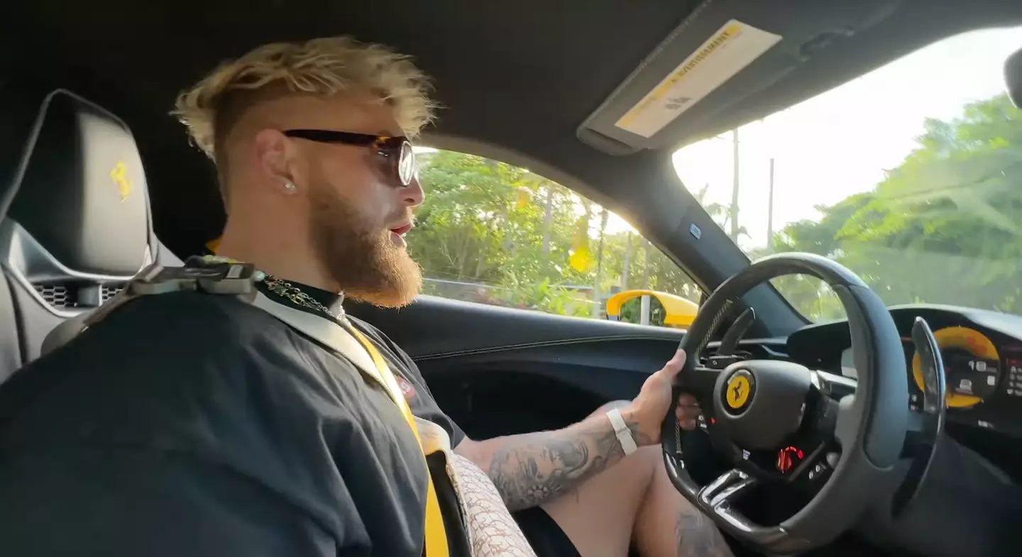 Jake Paul driving his new Ferrari.