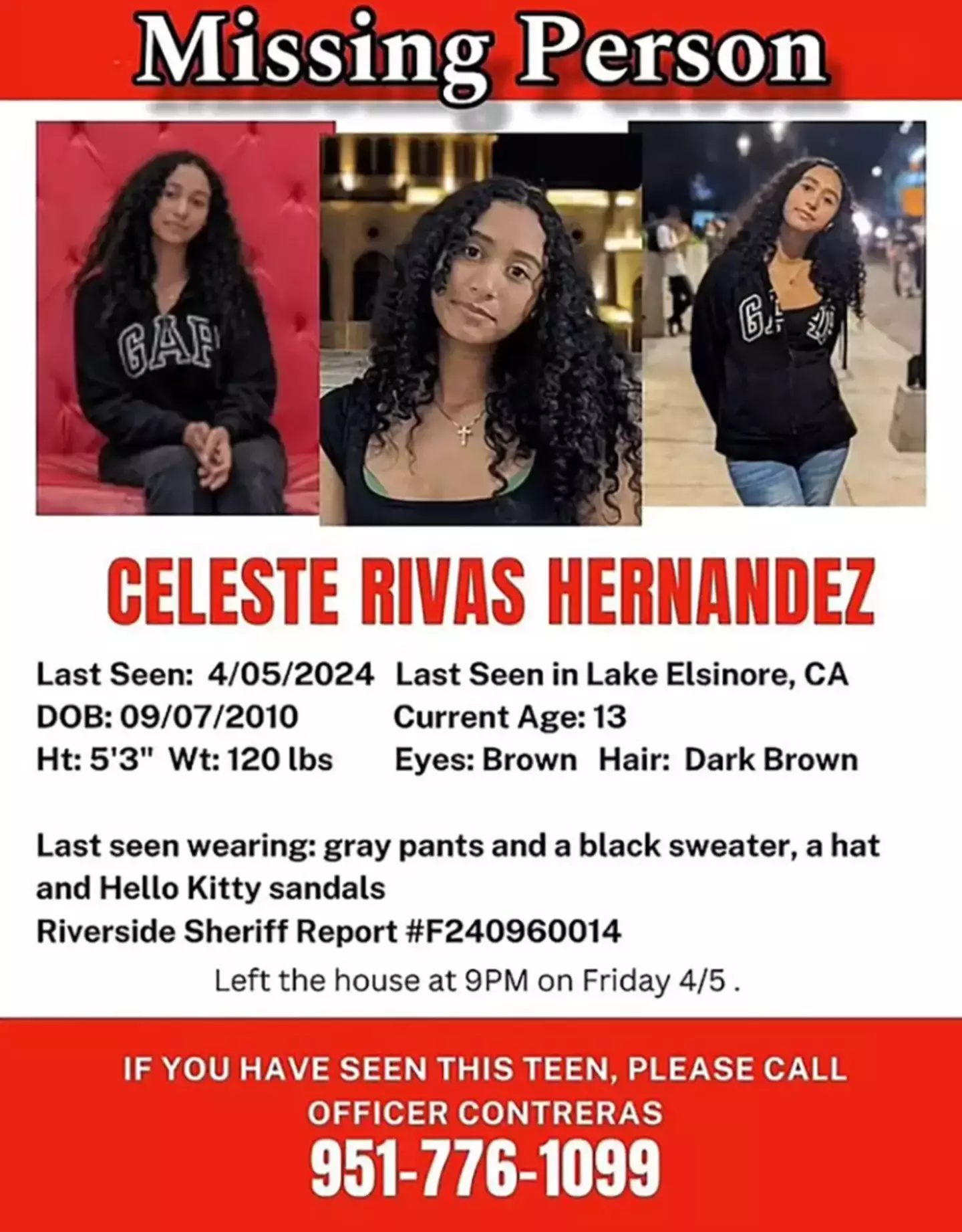 The teenager was reported missing in April of last year (Riverside Sheriff's Office)