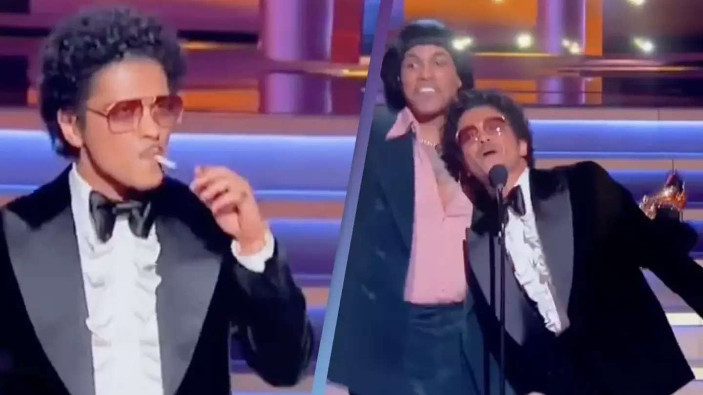Viewers React As Bruno Mars Smokes On Stage After Winning Grammy