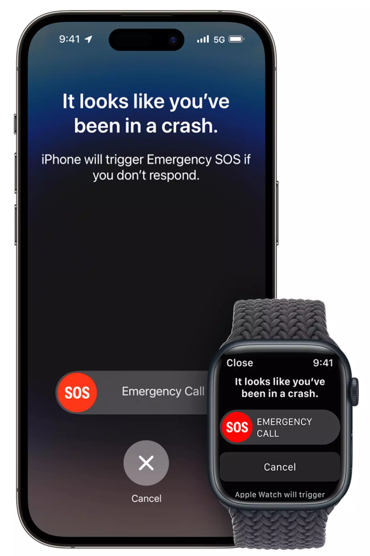 If your iPhone or Apple Watch detects you've been in a crash it will trigger the Emergency SOS function.